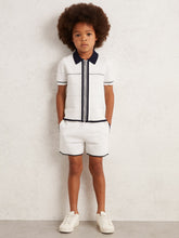 Reiss | 3-9 yrs Tipped Knit Stitch-Detail Shorts in White/Navy