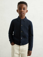 Reiss | 3-9 yrs Wool V-Stitch Button-Through Cardigan in Navy Blue