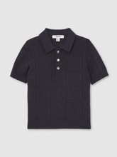 Reiss | 13-14 yrs Stitch-Detail Press-Stud Polo Shirt in Navy Blue