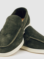 Reiss | Suede Slip-On Loafers in Forest Green