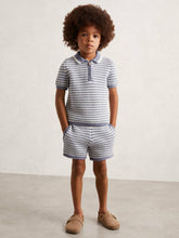 Reiss | 3-9 yrs Knitted Stripe Half-Zip Polo Shirt in Blue/White