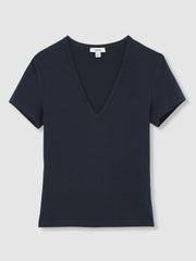 Reiss | Stretch Cotton V-Neck T-Shirt in Navy