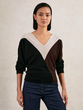 Reiss | Wool-Blend Colourblock Knit Jumper with Cashmere in Black/Burgundy/Cream