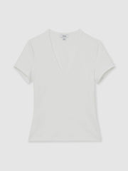 Reiss | Stretch Cotton V-Neck T-Shirt in White