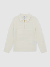 Reiss | 13-14 yrs Wool Waffle-Knit Half-Zip Polo Shirt in Off White