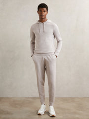 Reiss | Merino Wool Drawstring Hoodie in Wicker Brown Melange