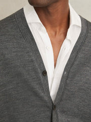 Reiss | Merino Wool Button-Through Cardigan in Derby Grey Melange