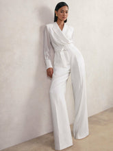 Reiss | Sheer-Sleeve Wide-Leg Tuxedo Jumpsuit in Ivory