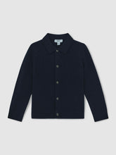 Reiss | 13-14 yrs Wool V-Stitch Button-Through Cardigan in Navy Blue