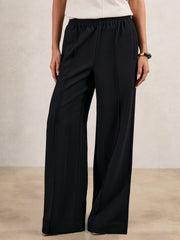 Reiss | Petite Wide Leg Elasticated Waist Trousers in Navy