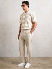 Reiss | Cotton Textured Stripe T-Shirt in Oatmeal/White