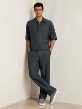 Reiss | Textured Stripe Drawstring Trousers in Petrol Blue