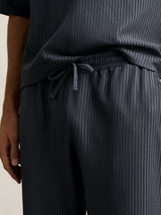 Reiss | Textured Stripe Drawstring Trousers in Petrol Blue