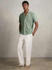 Reiss | Jacquard-Stripe Cuban-Collar Shirt in Mint Green