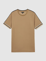 Reiss | Textured Crew-Neck Tipped T-Shirt in Camel Brown