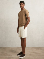 Reiss | Textured Crew-Neck Tipped T-Shirt in Camel Brown