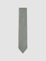 Reiss | Silk Geometric-Chain Print Tie in Sage
