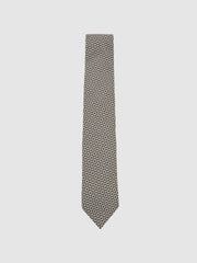 Reiss | Silk Geometric-Print Tie in Chocolate Brown Multi