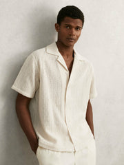 Reiss | Cotton-Blend Crochet Shirt in Off White