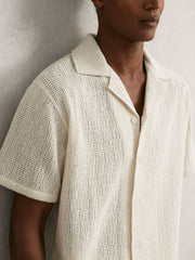 Reiss | Cotton-Blend Crochet Shirt in Off White