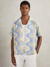 Reiss | Wave Crochet Cuban Collar Shirt in Blue Multi