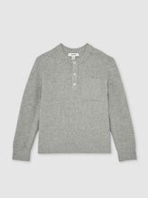 Reiss | 13-14 yrs Cotton-Blend Rib-Knit Henley Top in Mid Grey Melange