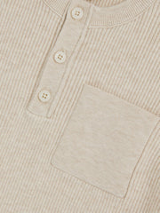 Reiss | 9-13 yrs Cotton-Blend Rib-Knit Henley Top in Oatmeal Melange