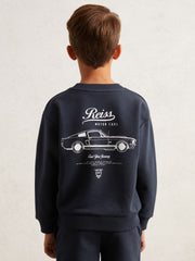 Reiss | 9-13 yrs Cotton Blend Motor Cars Sweatshirt in Washed Blue
