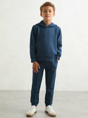 Reiss | Interlock Jersey Hoodie in Ocean Blue