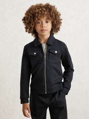 Reiss | 3-9 yrs Interlock Zip Through Overshirt in Navy Blue