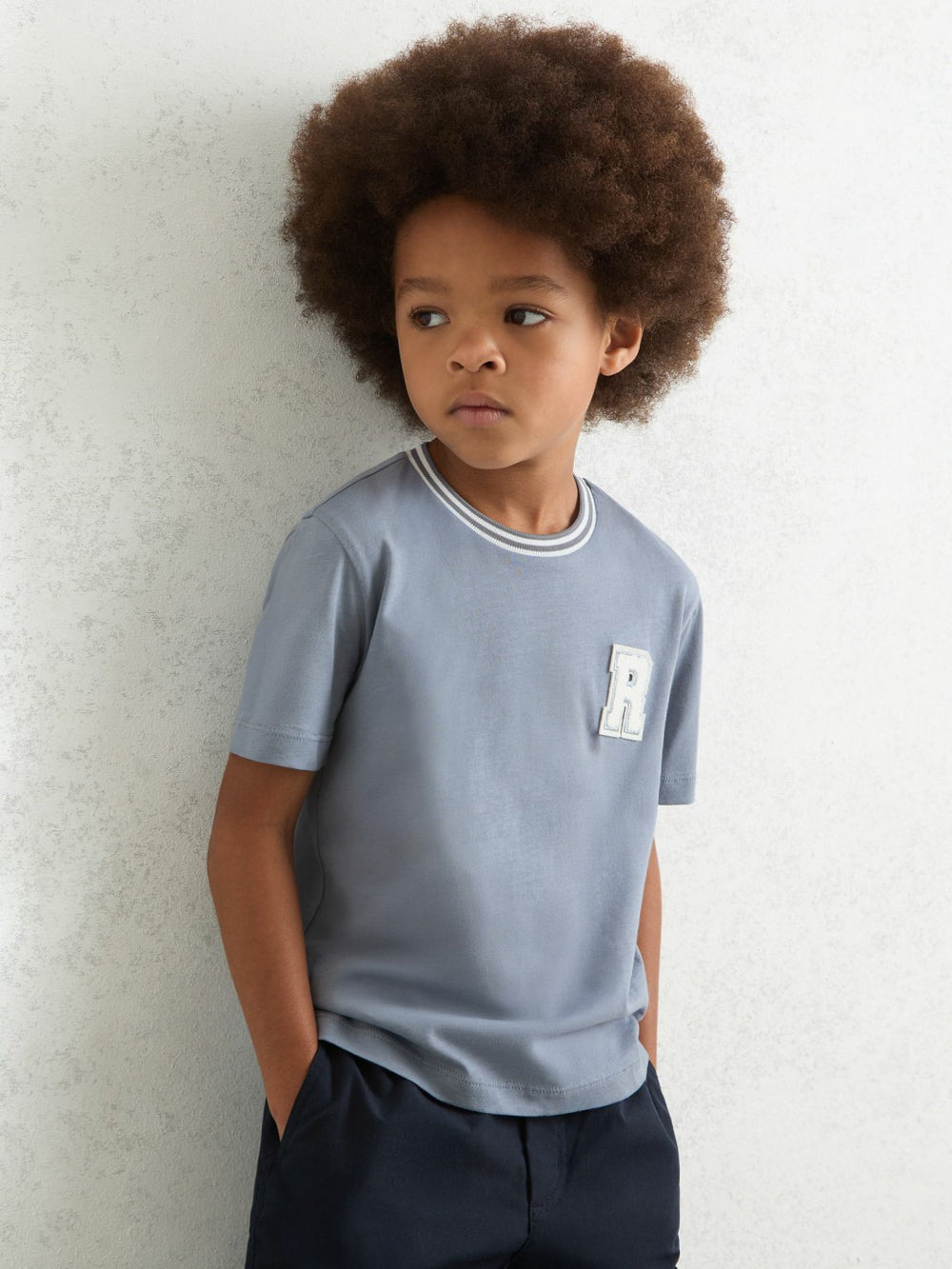 Reiss | 3-9 yrs Cotton Letter Patch T-Shirt in Airforce Blue
