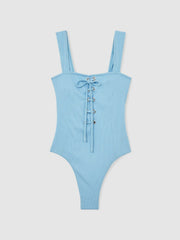 Reiss | Ribbed Lace-Up Swimsuit in Blue