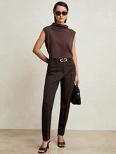 Reiss | Petite Pintuck Tapered Trousers in Chocolate Brown