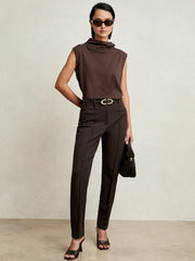 Reiss | Petite Pintuck Tapered Trousers in Chocolate Brown