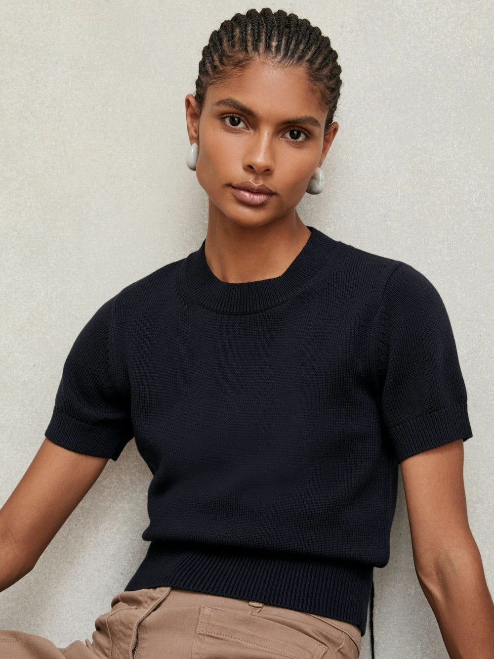 Reiss | Cotton And Wool Crew-Neck Top in Navy