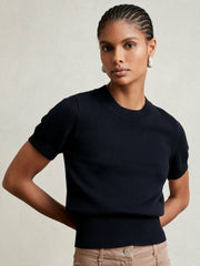 Reiss | Cotton And Wool Crew-Neck Top in Navy