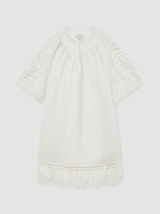 Reiss | Linen Embroidered Shift Dress in Ivory