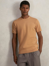Reiss | Interlock Jersey Crew Neck T-Shirt in Light Camel Brown