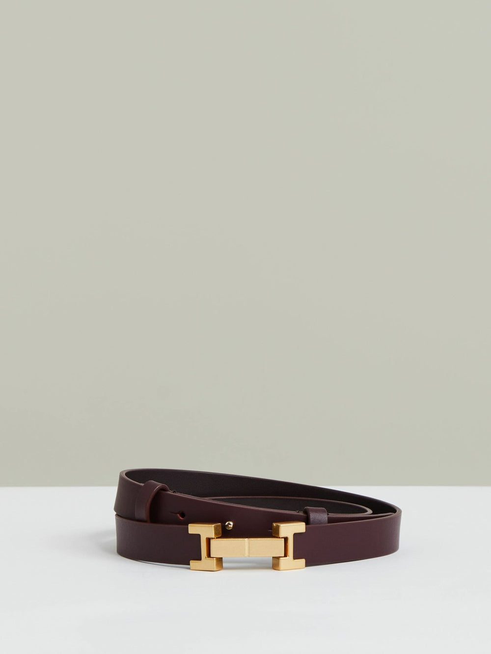 Reiss | Leather Square Hinge Belt in Burgundy
