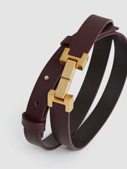 Reiss | Leather Square Hinge Belt in Burgundy