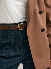 Reiss | Suede Square Buckle Belt in Chocolate