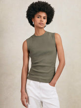 Reiss | Ribbed Ruched Waist Vest in Khaki Green