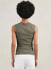 Reiss | Ribbed Ruched Waist Vest in Khaki Green