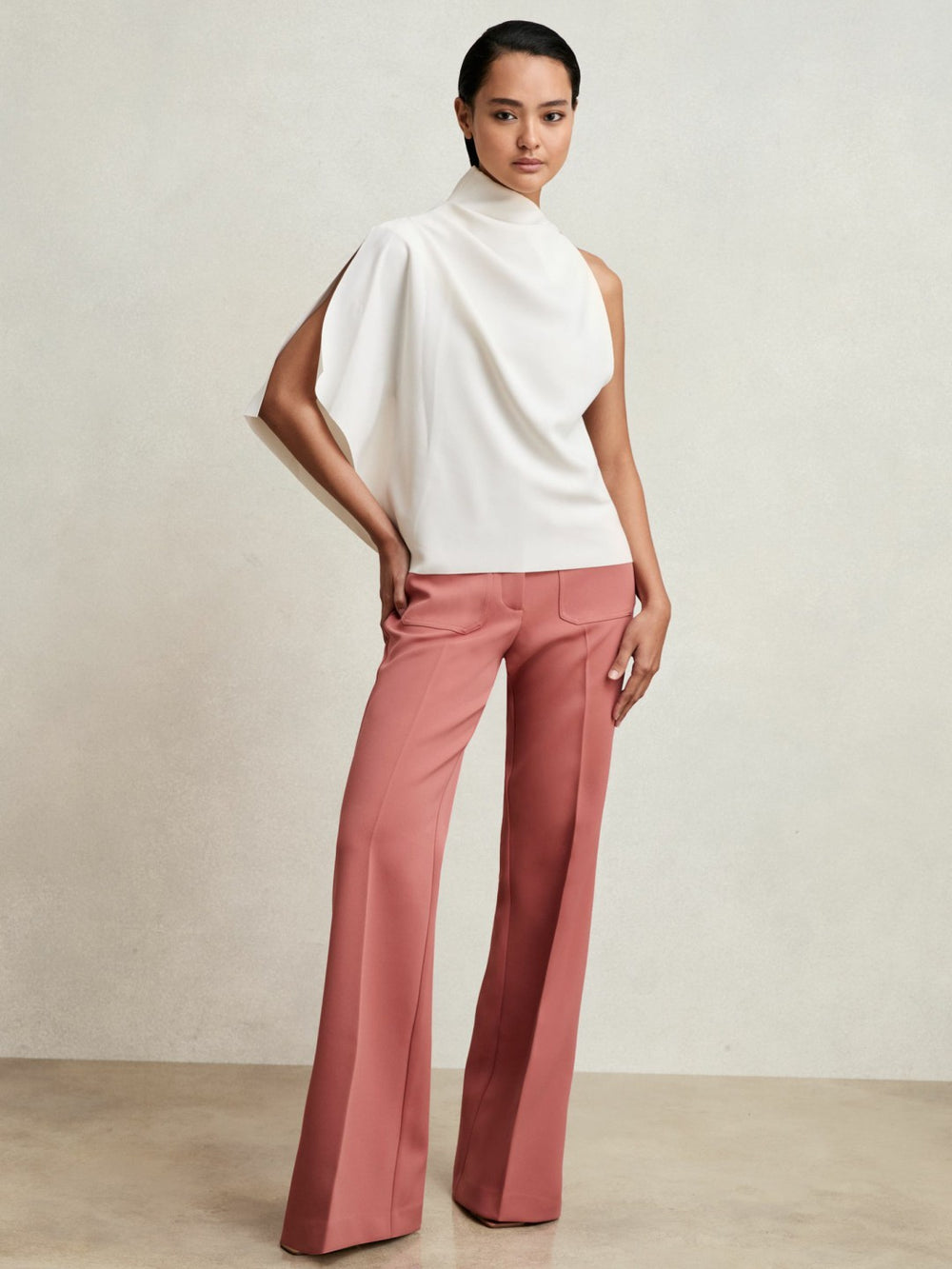 Reiss | One-Shoulder Draped Top in Ivory