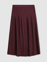 Reiss | Pleated Midi Skirt in Burgundy