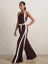 Reiss | Petite Colourblock Wide Leg Belted Jumpsuit in Burgundy/Cream