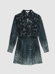 Reiss | Printed Pleated Shirt Dress in Navy