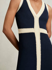 Reiss | Craft-Stitch Knitted Midi Dress in Navy