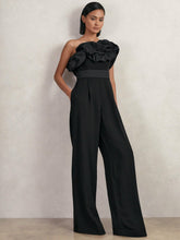 Reiss | Sculptural Strapless Wide-Leg Jumpsuit in Black