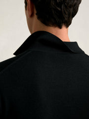Reiss | Merino Wool Open Collar Polo Shirt in Black